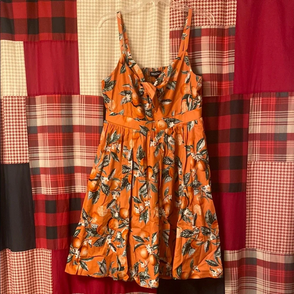 NWT TORRID Retro Chic Tie-Front Skater Dress - Orange Groves Apricot Orange - Picture 7 of 9